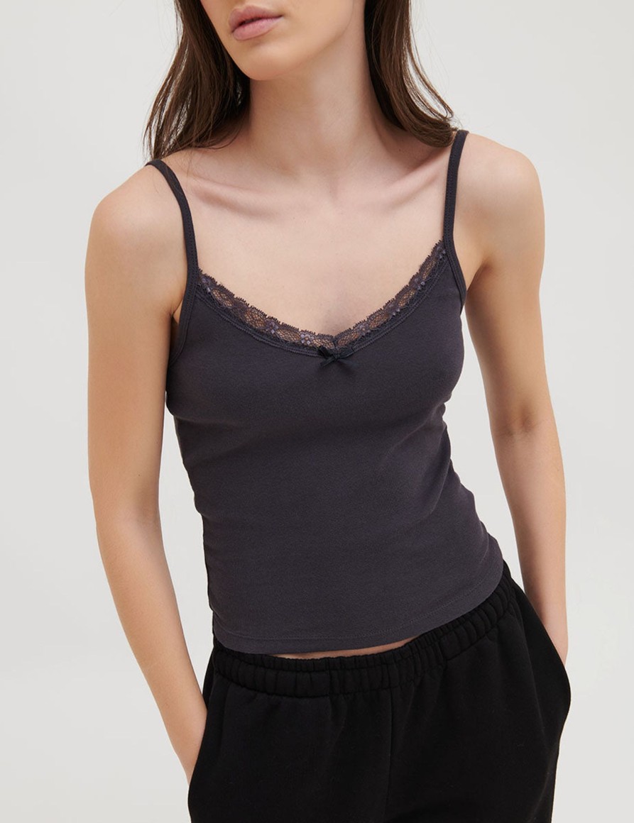 Top & T-Shirts Suite Benedict | Canotta Con Bordo In Pizzo Dk Grey