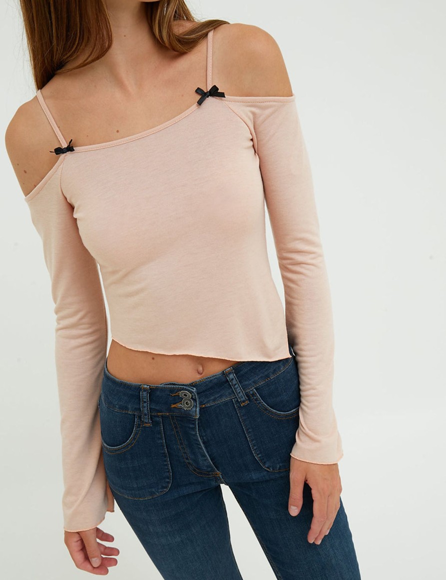 Top & T-Shirts Suite Benedict | Top Manica Lunga Off Shoulder Con Fiocchetti Rosa