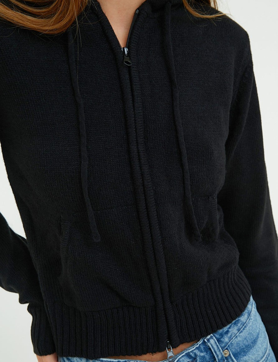 Maglieria Suite Benedict | Cardigan Con Cappuccio E Zip Black