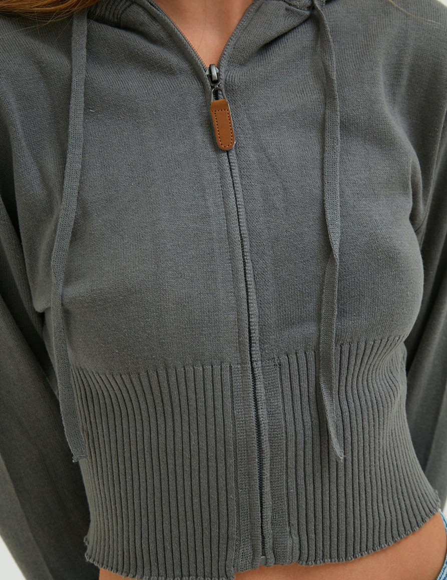 Maglieria Suite Benedict | Cardigan Con Cappuccio E Zip Titanium