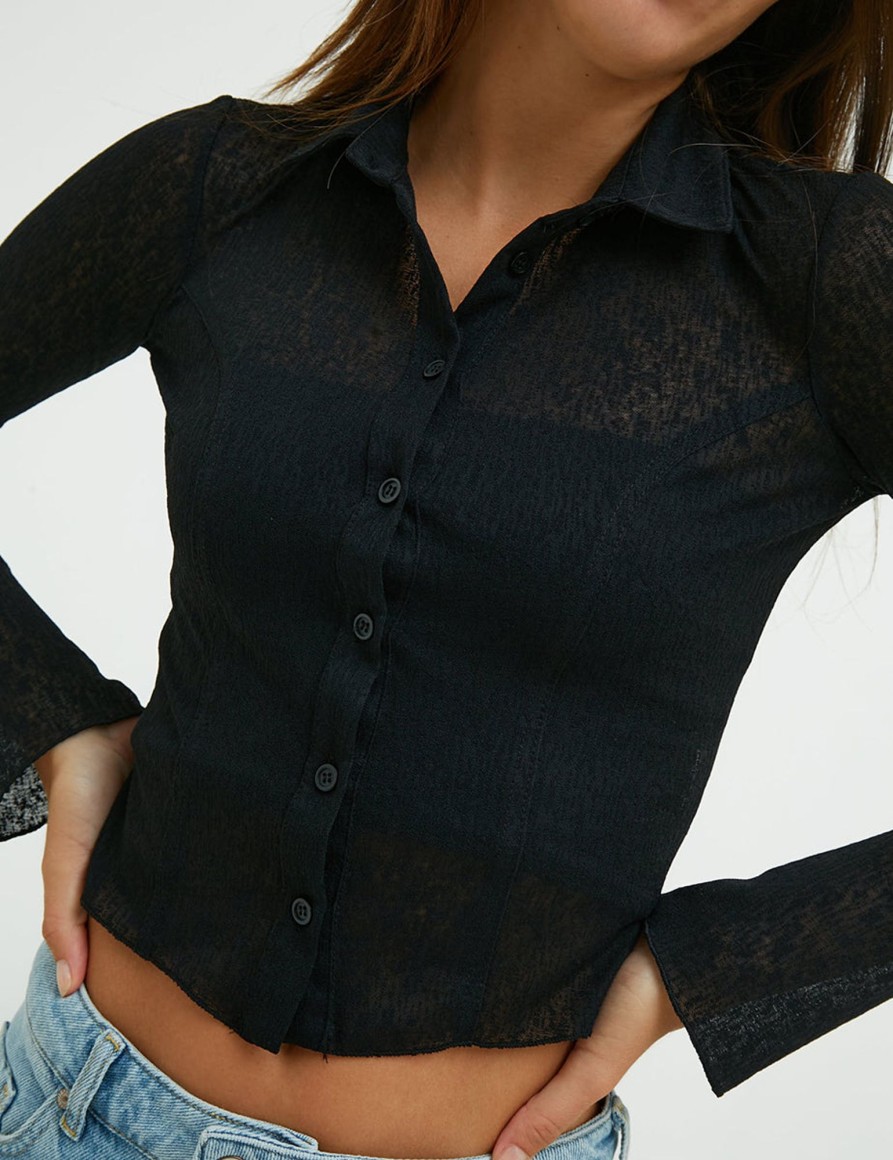 Bluse E Camicie Suite Benedict | Camicia Avvitata In Tessuto Operato Nero