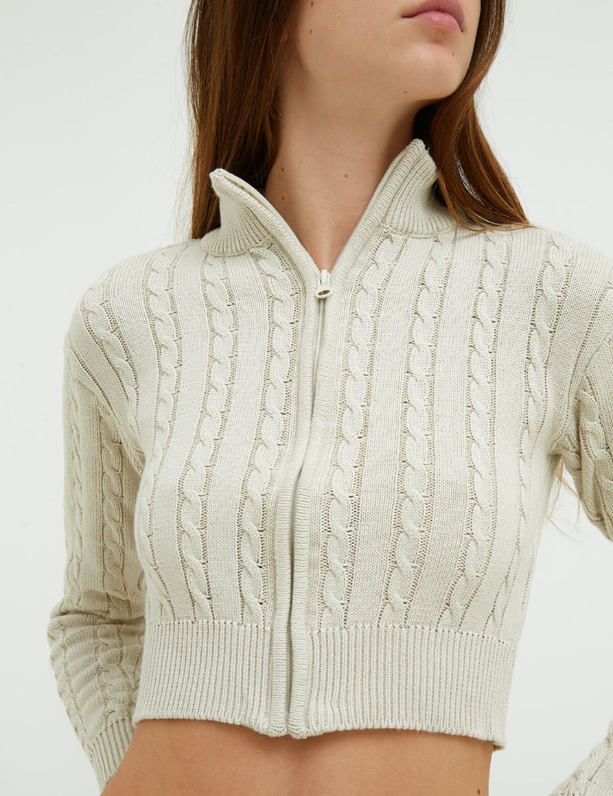 Maglieria Suite Benedict | Cardigan Collo Alto E Zip Chalk