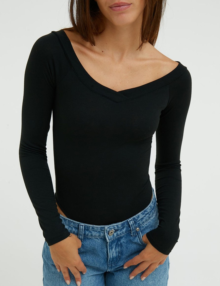 Top & T-Shirts Suite Benedict | Body Off-Shoulder Manica Lunga Nero