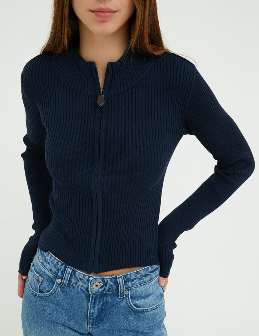 Maglieria Suite Benedict | Cardigan Collo Alto E Zip Dk Navy