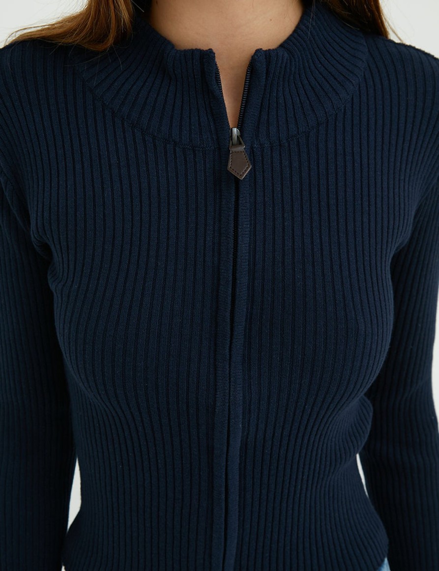 Maglieria Suite Benedict | Cardigan Collo Alto E Zip Dk Navy