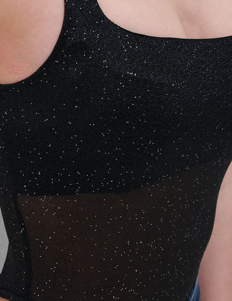 Top & T-Shirts Suite Benedict | Body In Rete Glitter Nero-Arg