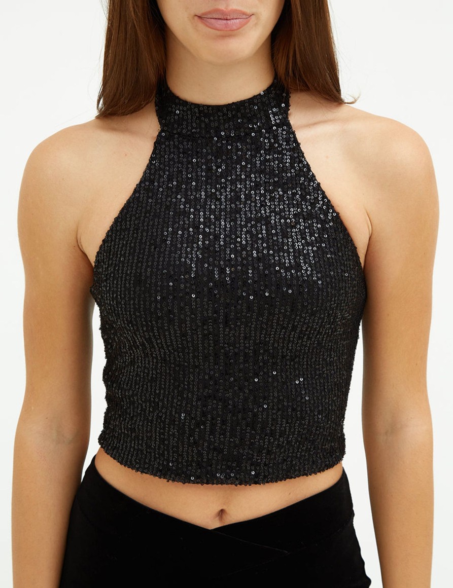 Top & T-Shirts Suite Benedict | Top In Paillettes Scollo Halter Nero