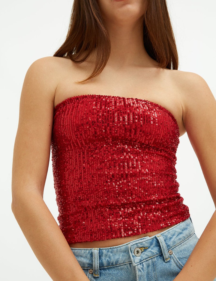 Top & T-Shirts Suite Benedict | Top A Fascia In Paillettes Rosso